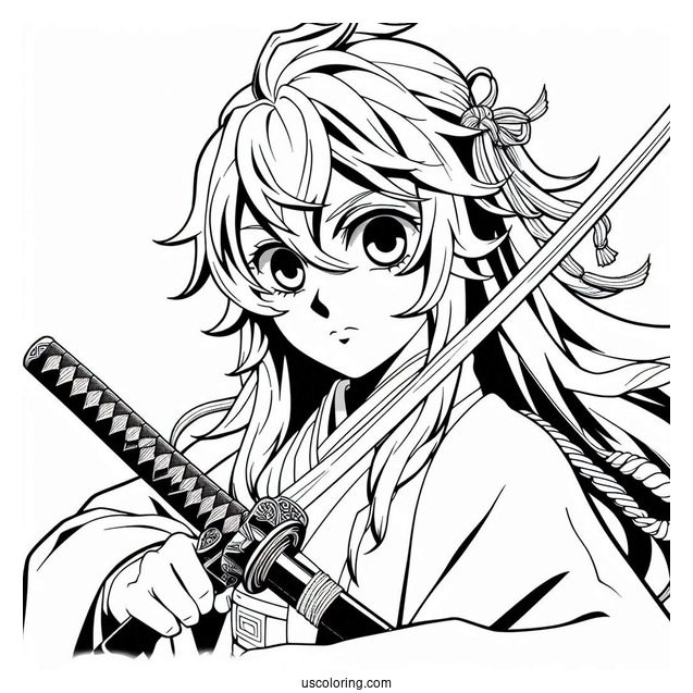 Detailed Tanjiro Coloring Page With Sword