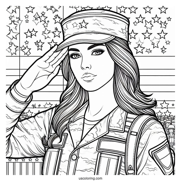 American Soldier Coloring Page Saluting With Stars In Background