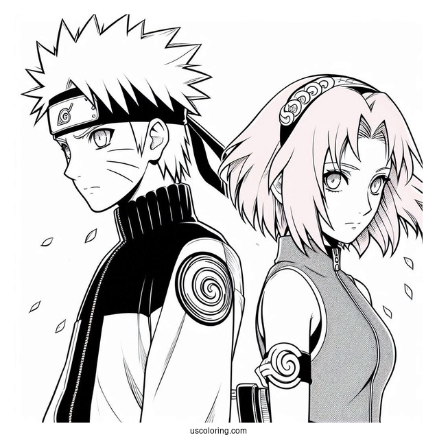 Teenage Naruto Coloring Page With Sakura And Kakashi In Konoha