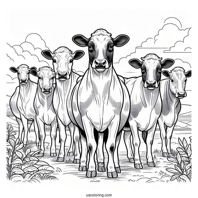 Herd Of Jersey Cows Standing In Field To Color