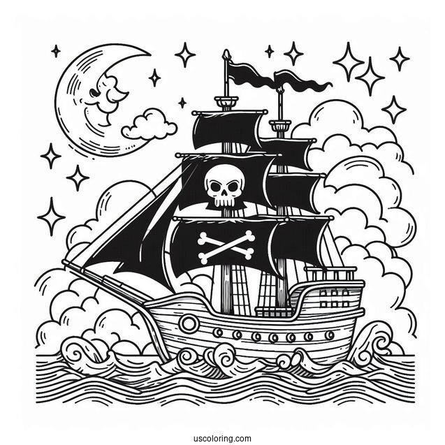 Pirate Ship Coloring Page With Skull On The Sail