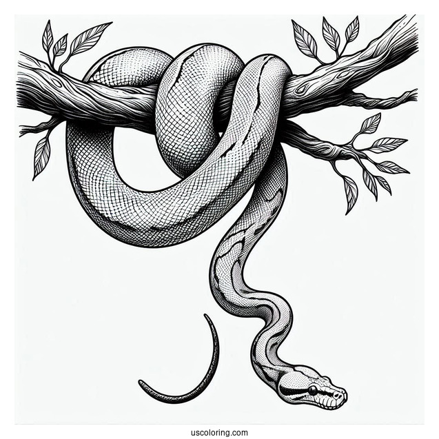 Black-Headed Python Hanging From Tree