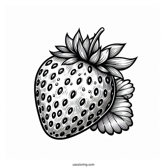 Realistic Strawberry Coloring Page Flashcard