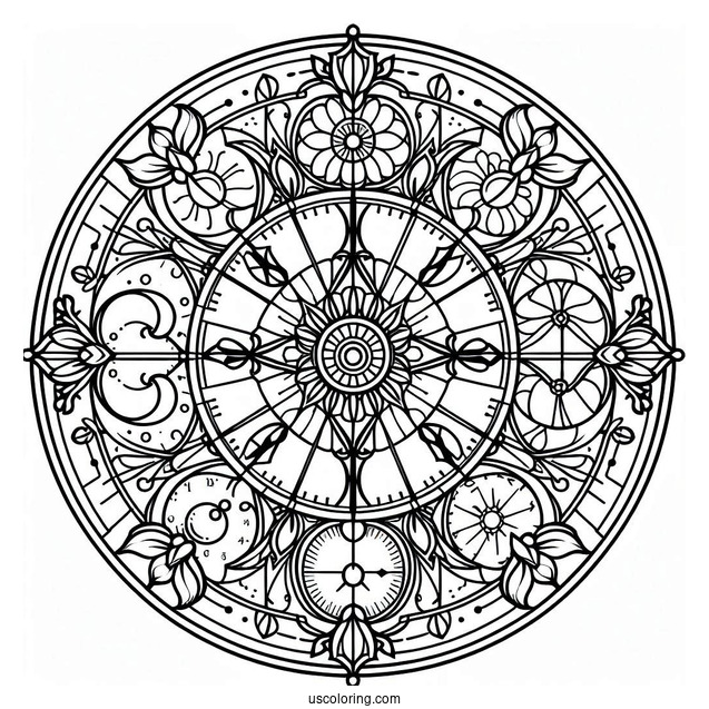 Clock Coloring Page With Different Segments