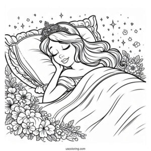 Sleeping Beauty Asleep In Bed Coloring Page