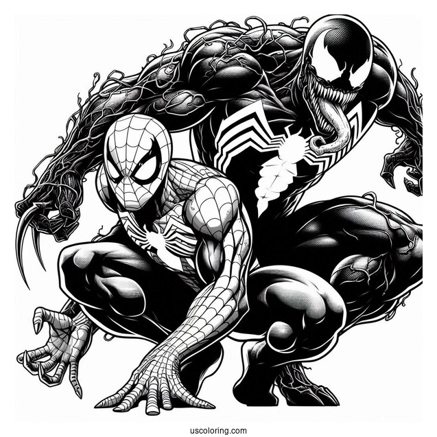 Detailed Spider-Man And Venom Coloring For Adults