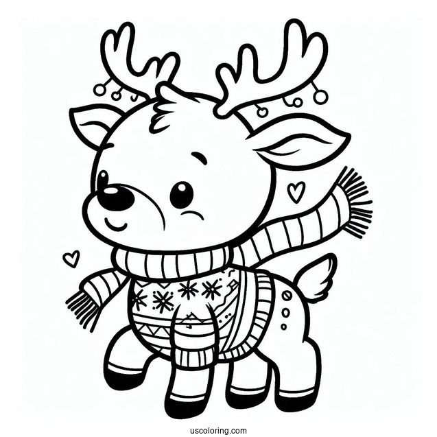 Coloring Page Of a Reindeer Wearing a Christmas Sweater