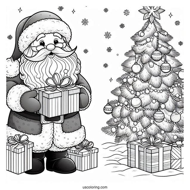 Father Christmas Holding Presents To Color