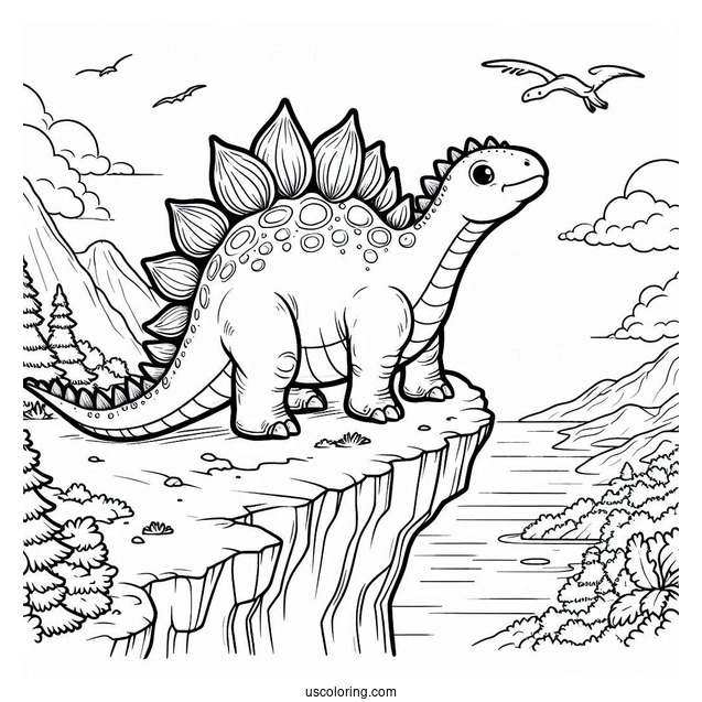 Stegosaurus Coloring Page Standing On Edge Of Cliff