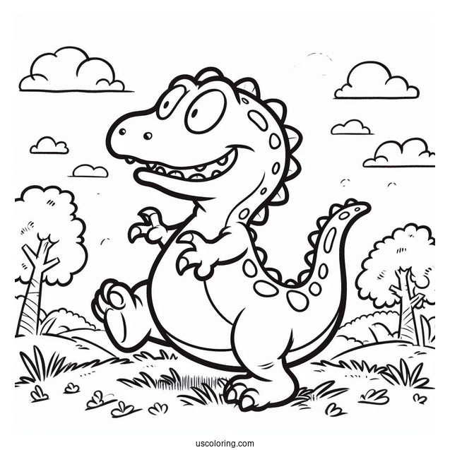 Rugrats Coloring Page Of Reptar The Dinosaur Walking On Grass