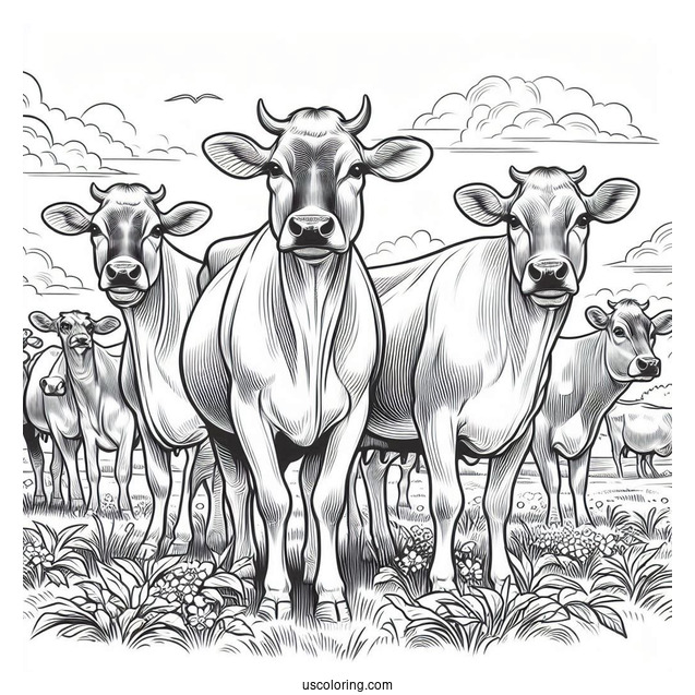 Herd Of Jersey Cows Standing In Field To Color
