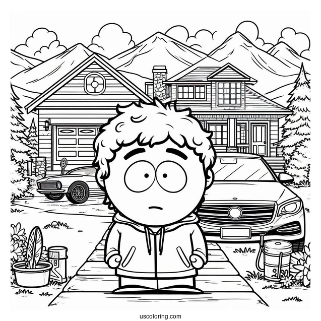 South Park Coloring Page Of Randy Marsh Standing In His Driveway