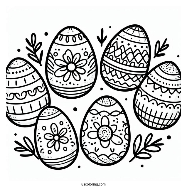 Easy Six Easter Eggs Coloring Page For Preschoolers