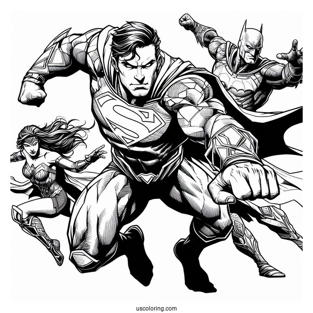 Justice League Coloring Page In Fighting Mode