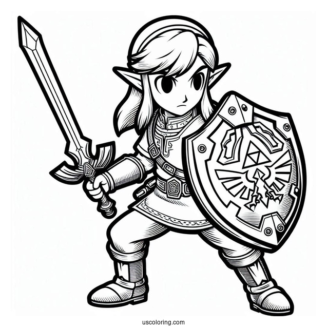 Super Smash Bros Coloring Page Of Zelda With Sword And Shield For Kids