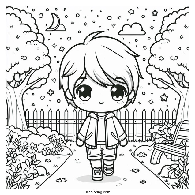 Cute Coloring Page Chibi Boys Walking In The Park For Kids