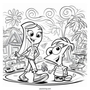 Simple Phineas And Ferb Coloring Page
