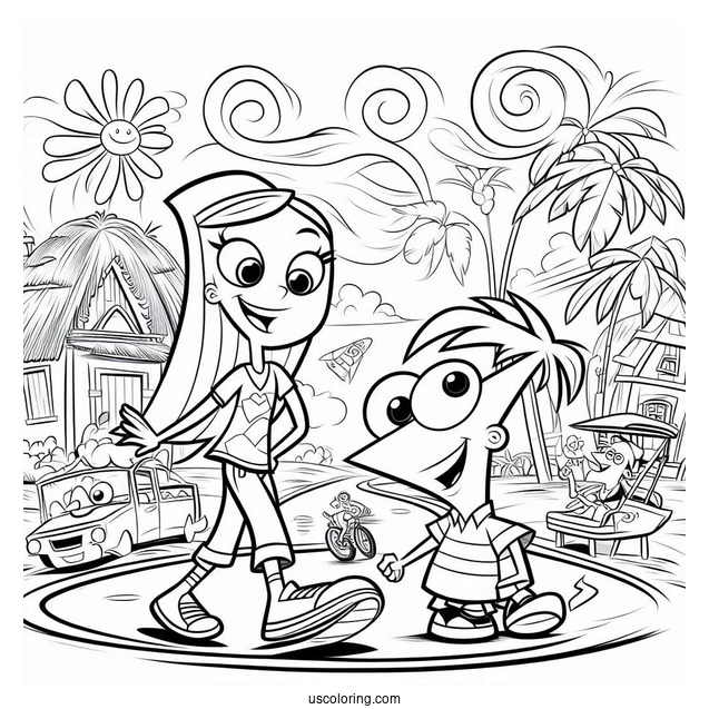 Simple Phineas And Ferb Coloring Page