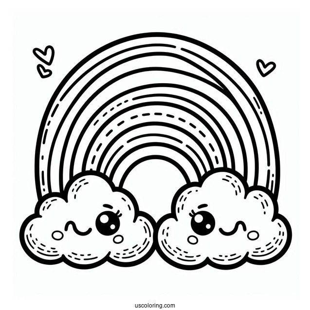 Rainbow With Smiling Clouds To Color