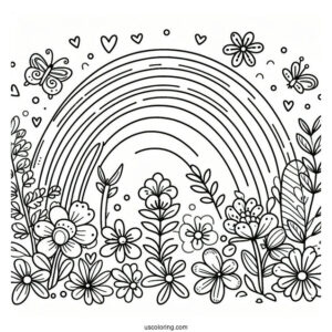 Spring Coloring Page Rainbow With Flowers For Preschoolers