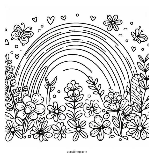 Spring Coloring Page Rainbow With Flowers For Preschoolers