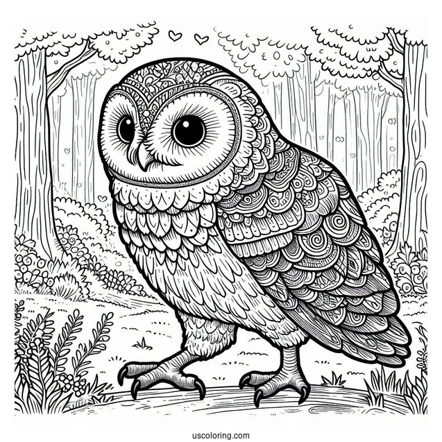 Large Owl Walking On Forrest Floor