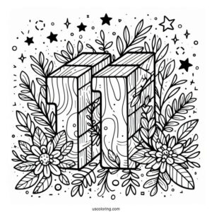 Numberblocks Coloring Page 11 With Leaves And Stars
