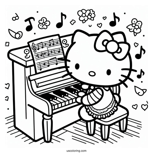 Sanrio Coloring Pages Of Hello Kitty Playing Piano For My Melody