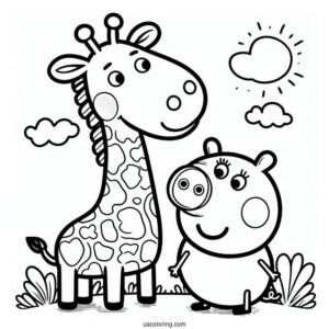 Peppa Pig And Gerald Giraffe Coloring Page