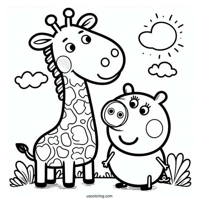 Peppa Pig And Gerald Giraffe Coloring Page