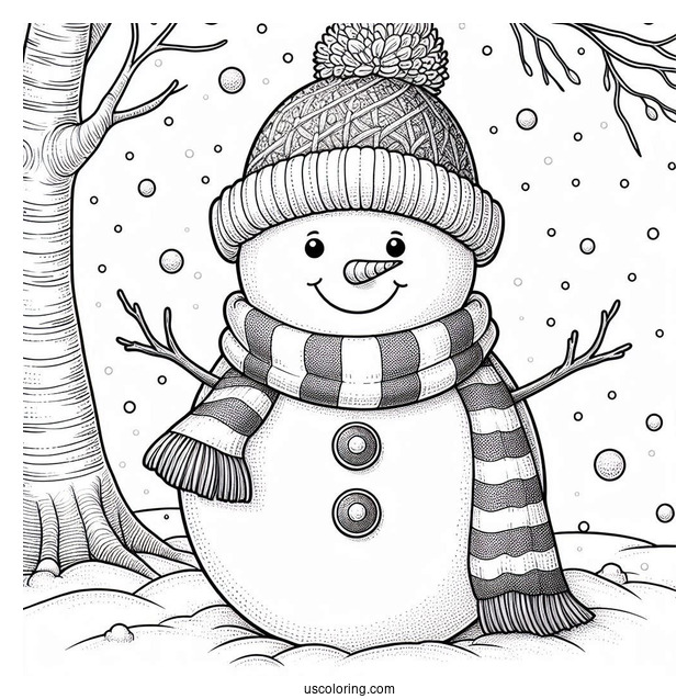 Chilly Snowman Wearing a Scarf And Beanie In The Snow
