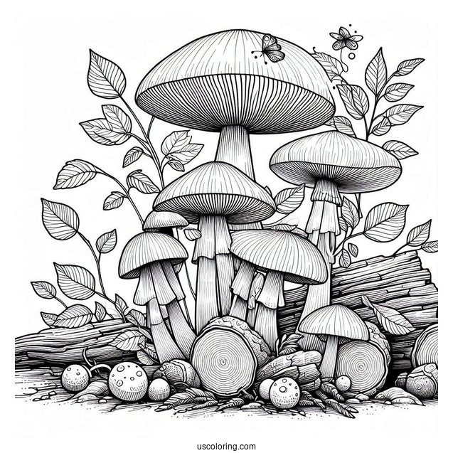 Realistic King Stropharia Mushroom Coloring Page In The Forest