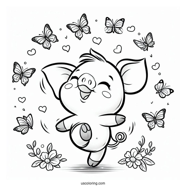 Piglet Coloring Page Dancing With Butterflies