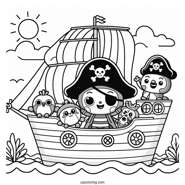 Pirate Pororo Coloring Page Eddy, Poby, Crong, And Friends In Pirate Ship For Kids