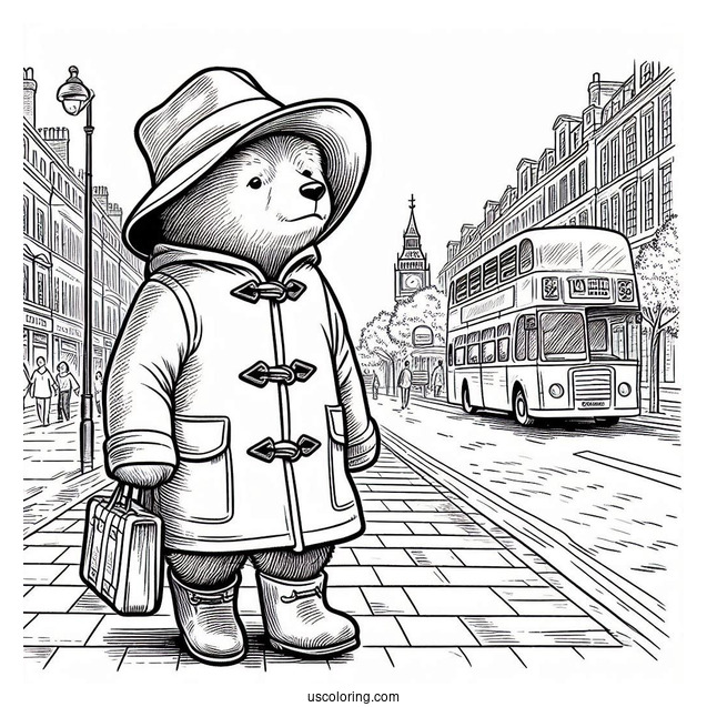 Paddington Coloring Page On The Sidewalk For Kids