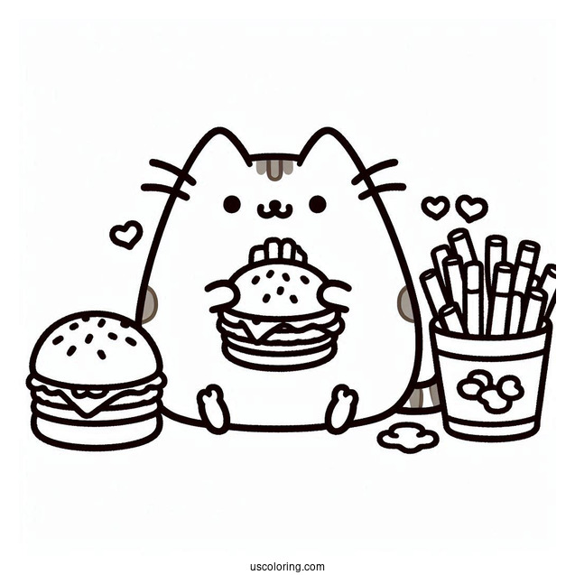 Pusheen Eating Some Burgers And Fries