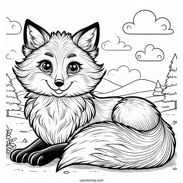 Smiling Realistic Fox Coloring Page