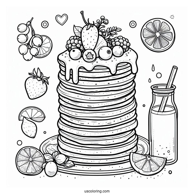 Tall Pancake Coloring Page Tower With Berries And Syrup