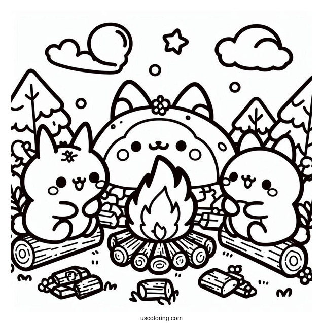 Sumikko Gurashi Coloring Page Of Backyard Bonfire With Minnikos