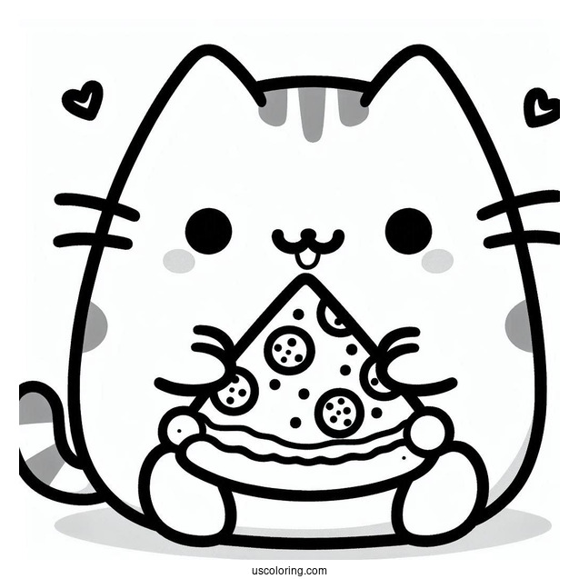 Pusheen Cat Eating Pizza Coloring Page