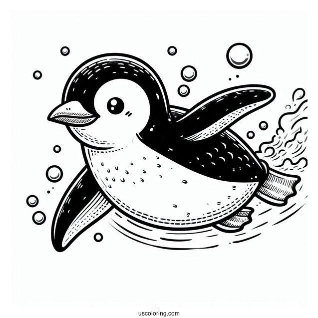 Swimming Galapagos Penguin Coloring In