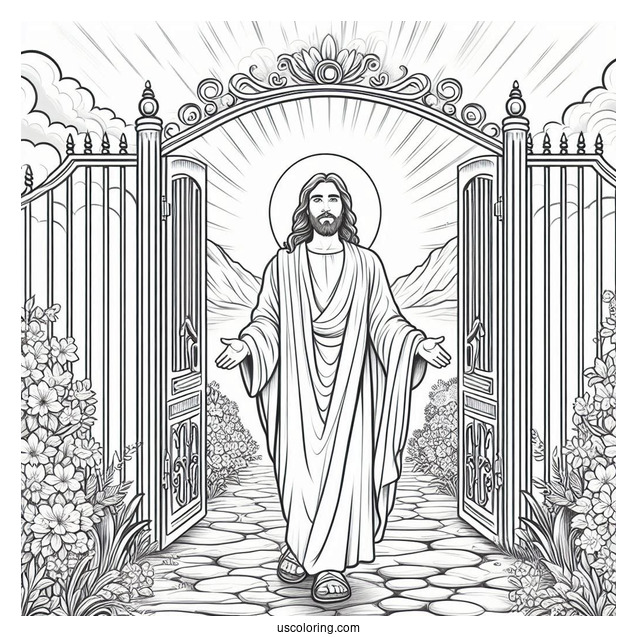 Jesus Coloring Page At The Pearly Gates