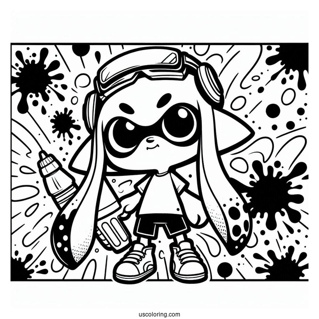 Chibi Splatoon Coloring Page Of Squid With Ink Splatter Poster