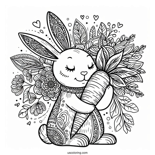 Rabbit Coloring Page Mandala Hugging A Carrot