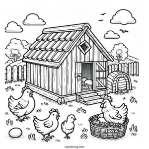 Farm Chicken Coop Coloring Sheet