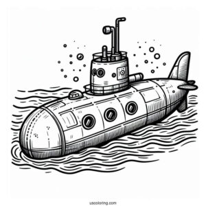 Easy Submarine Coloring Page Outline For Kids