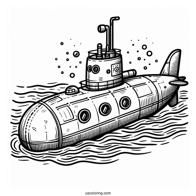 Easy Submarine Coloring Page Outline For Kids
