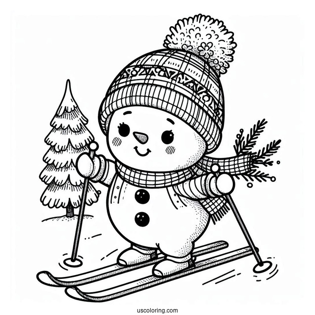 Young Snowman Skiing To Color
