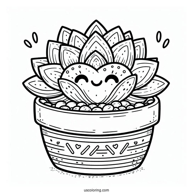 Smiling Succulent Coloring Page In A Pot