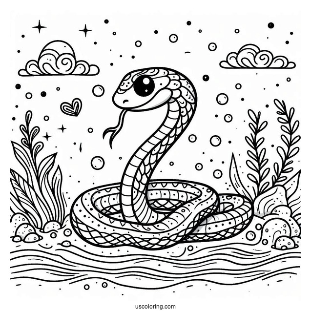 Coloring Page Of a Sea Snake In The Water